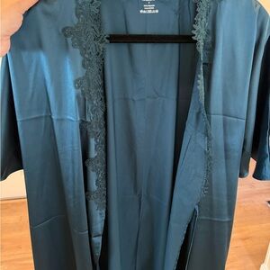 Luxurious Teal Lace Trim Robe